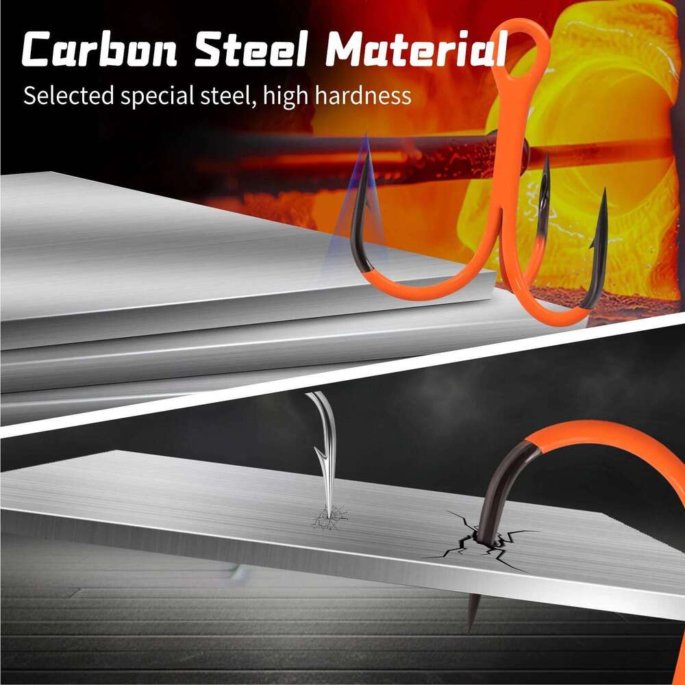 9KM 10Pcs Treble Hooks Triple Hook 2X Strong for Deep Freshwater Applications, Orange Ultra Violet UV Z260128