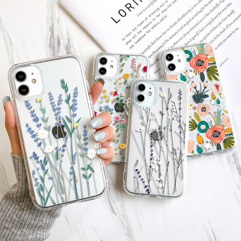 Flower Ins Style Suitable for iPhone 15 Pro Max Airbag Phone Case 14/13 Shockproof 12 11 Trendy Rose Print S260128