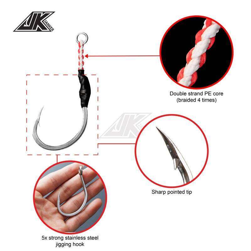 JK HVS Heavy Power Assist 7/0~13/0 Jigging Hooks Stainless Steel Lure Fishing Fishhook SaltwaterGame Catch Large Grouper 5X hook Z260128