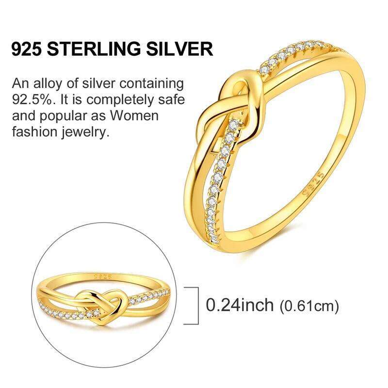 S925 Sterling Silver Golden Love Knot for Women Finger Ring Personality Jewelry Party Trendy Gifts XJ260127