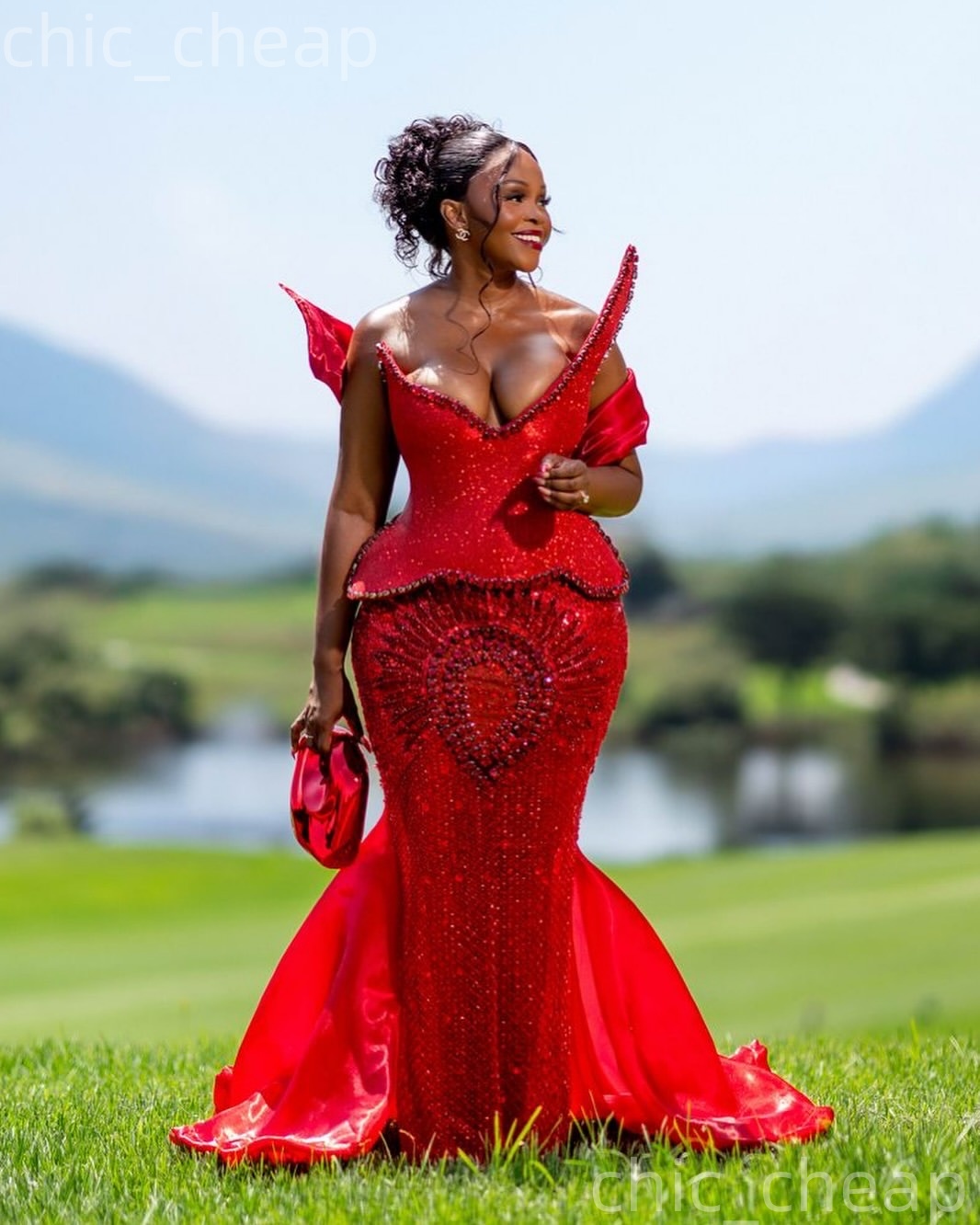 Aso Ebi Red Mermaid Prom Dresses 2026 Beaded Crystals Sequined Stylish Evening Formal Party Second Birthday Engagement Gowns Dress For Special Occasio