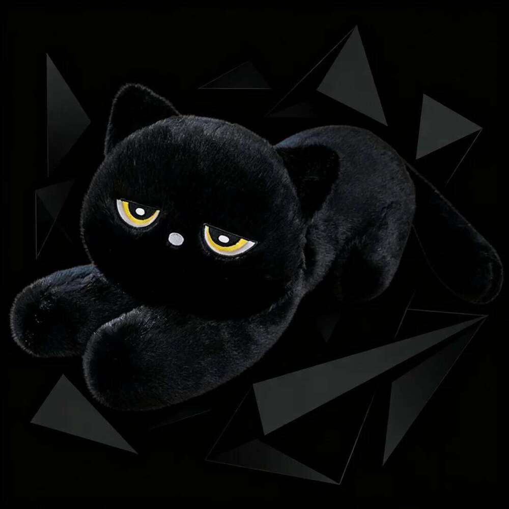 Cute Half Round Eyed Plush Toy Prone Black Cat Pillow Kids Game Fans Halloween Christmas Birthday Gifts Home Decor Y260128