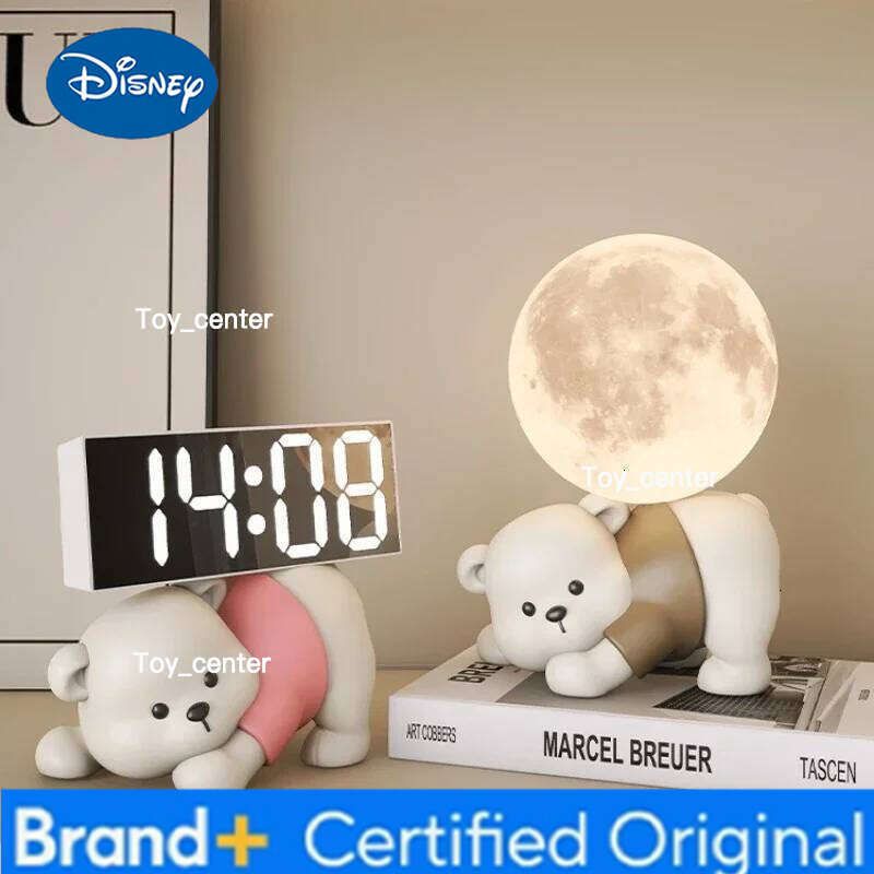 Disney Digital Alarm Cute Bear Resin Statue Ornaments Animal Sculptures Desktop Electronic Clock Decoration Living Room Decor H2601281