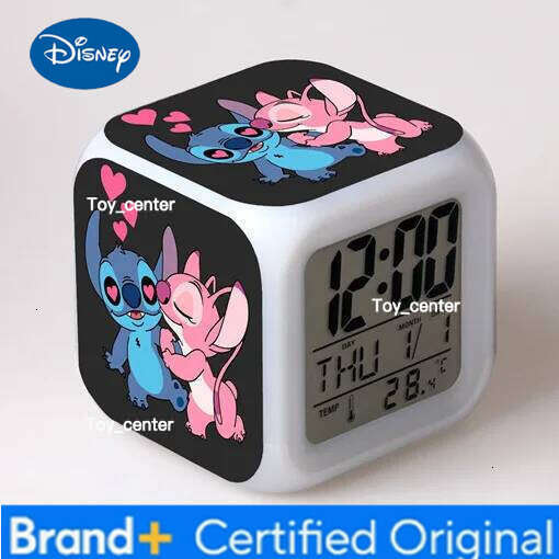 Disney Cartoon Lilo & Anime Kawaii Stitch Toys Colorful Color Change Square Alarm Clock Kids Christmas Gift H2601281