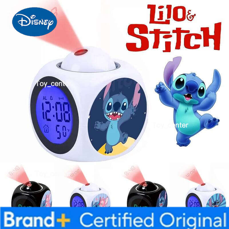 Disney Stitch Digital Alarm Clock LCD Projector Cartoon Temperature Time Date Projection Display Anime Desk Decoration Timer H260128