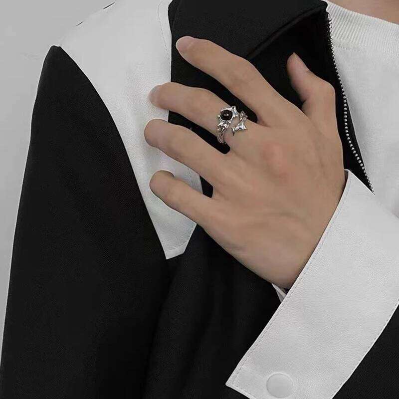 Punk Harajuku Goth Thorns Black Silver Color Irregular Heart Cross Open Ring For Women Men Lover Vintage 90s Y2K Grunge Jewely XJ260127