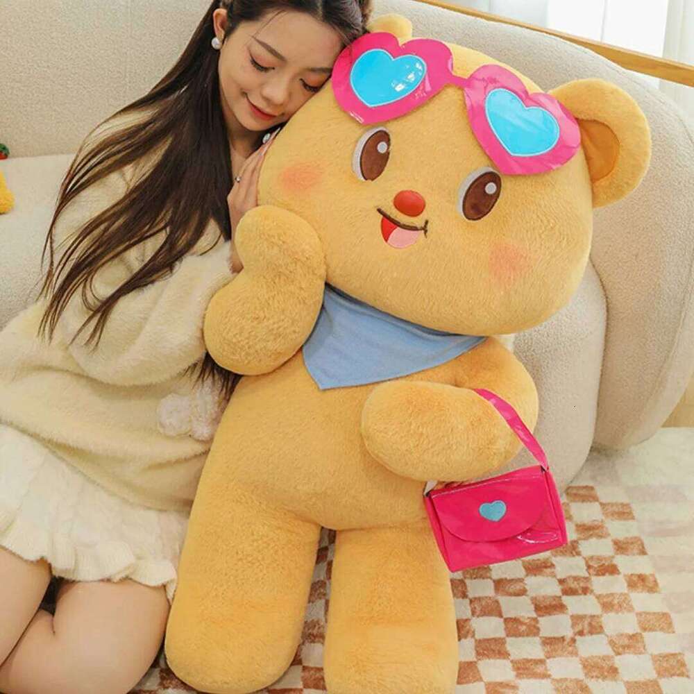 1pc 35cm/13.77in Cute shoulder butter plush toy new sunglasses bear cartoon doll children's soothing pillow gift Y260128