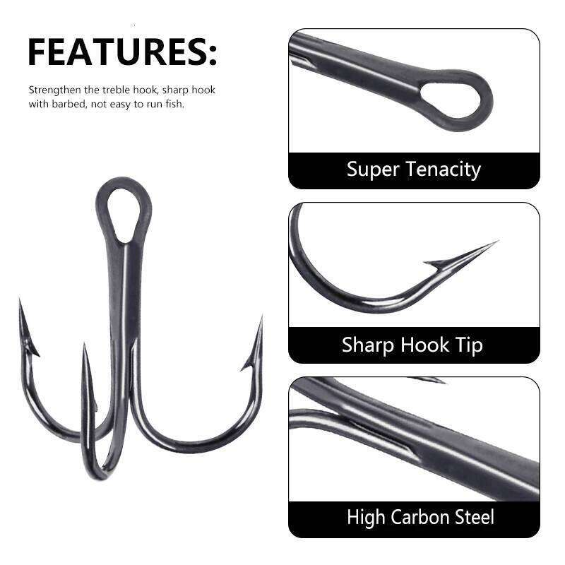 Hengjia 20pc High Carbon Steel Treble 2# 4# 6#8# 10# 12#14# Bent Triple Fishhooks Set Anchor Hooks For Sea Fishing Z260128