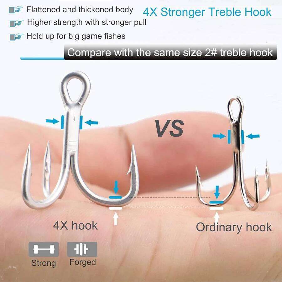 4x Strong Treble 10Pcs Saltwater Carbon Steel Fishhooks High Strength Hooks Fishing Tackle 8#-3/0# Z260128