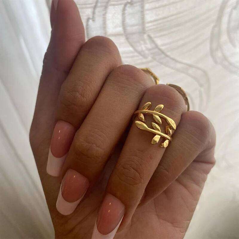 Olive Leaves Rings For Women Open Adjustable Gold Color Stainless Steel Ring Couple Wedding Band Jewelry free shipping item 2024 XJ260127