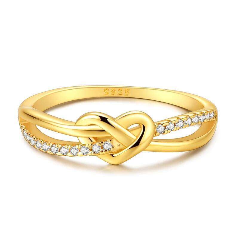S925 Sterling Silver Golden Love Knot for Women Finger Ring Personality Jewelry Party Trendy Gifts XJ260127