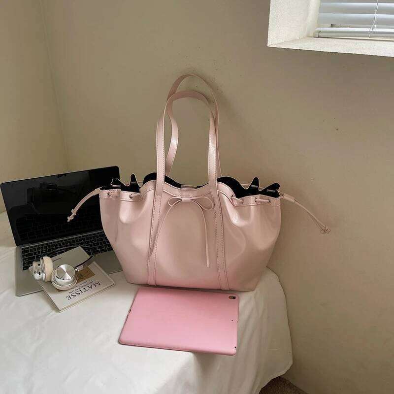 PU Leather Shoulder Fashion Trend Underarm Bag with Bow Large Capacity Commute Bags for Women 2025 Ladies Handbag H260128