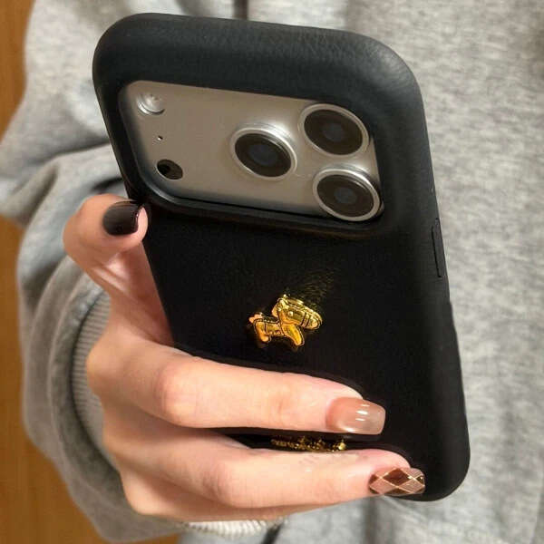 New Year 3D gold Pony Compatible with Apple 16/17 Pro Phone Case IP15 Leather Texture 14 Festive 13 Unisex 12 S260128