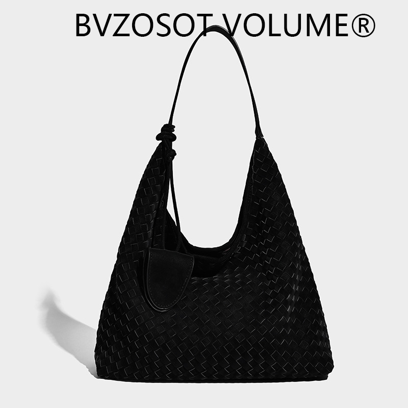 BVZOSOT VOLUME 2026 new Vintage high-end matte hand-woven single-shoulder crossbody tote bag large capacity for commuting handbag shopping bag