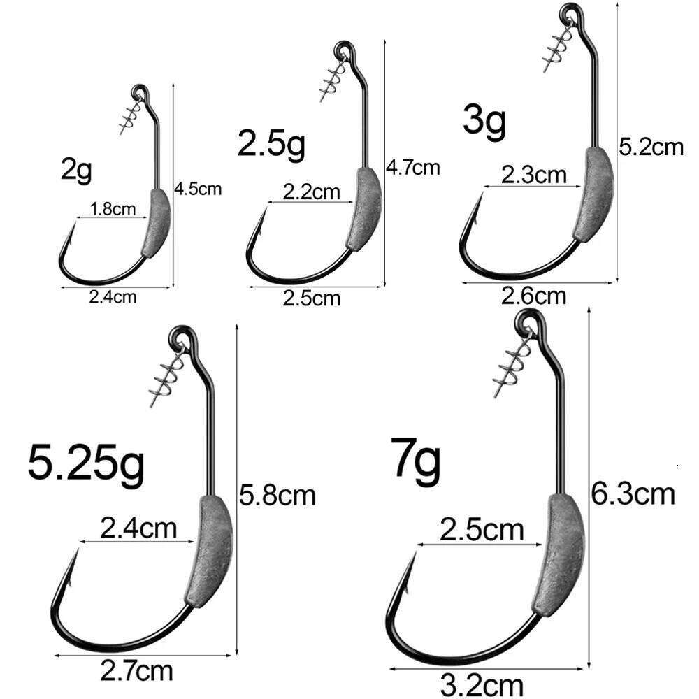 10PCS Jig Crank Head Barbed Hook 2g 3g 5.25g 7g Texas Rigs Spring Lock Pin for Soft Lure Worm Offset Fishing Tackle Fishhook Z260128