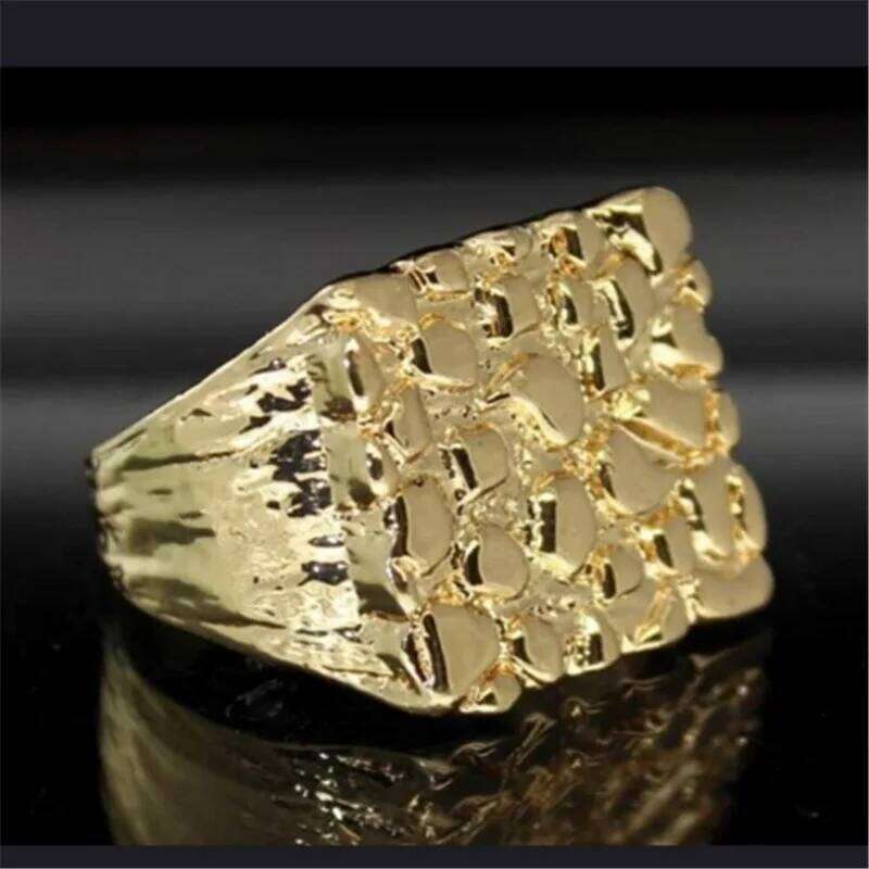 Jianjie Men's Uneven Bumpy Luxury Gold/Silver Color Rings Square Delicate Party for Business Men Charming Accessories XJ260127