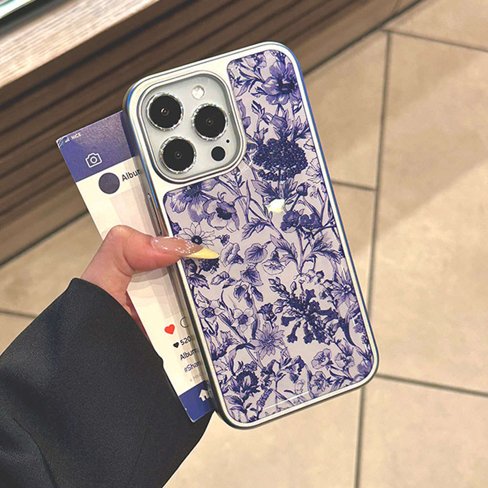 Fresh and Simple Full Screen Flowers Electroplated Phone Case for iPhone 16 Pro Max, Apple 15 Resin Protective Cover 14 S260128