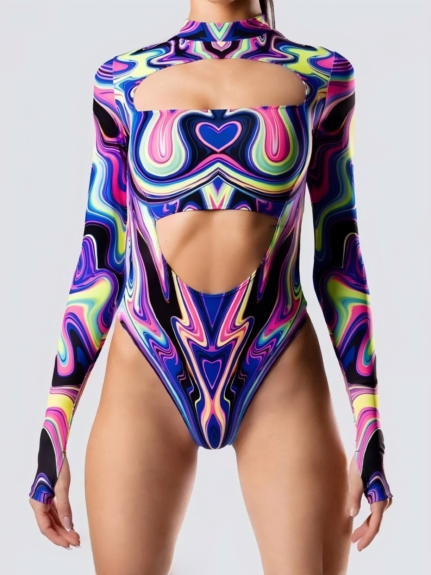 Stage Wear Spring Summer Hot Sale Leopard Print Swimsuit 3D Digital Print Women Long Sleeve One Piece Swimwear