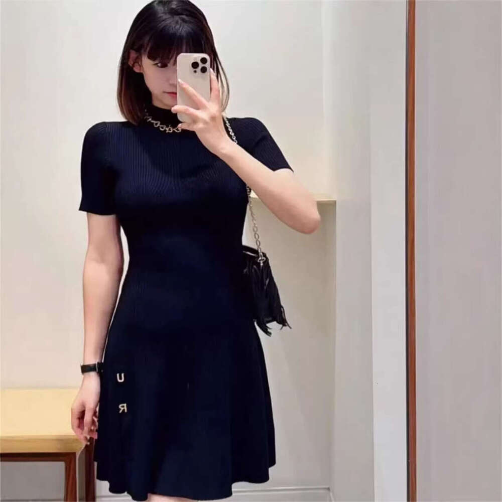2026 Spring Designer Classic Side Metal Letter Short Sleeve Children's Knitted Dress for Women