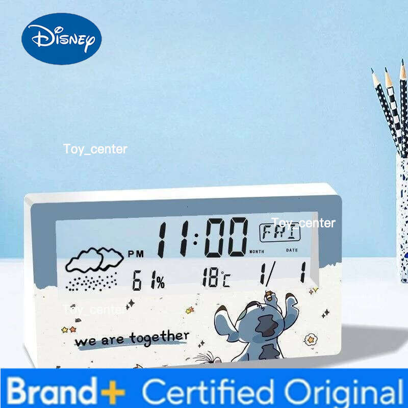 Disney Stitch Thermo-Hygrometer Clock Temperature Humidity Electronic Alarm Desk Decoration Living Room Bedroom Clocks H260128