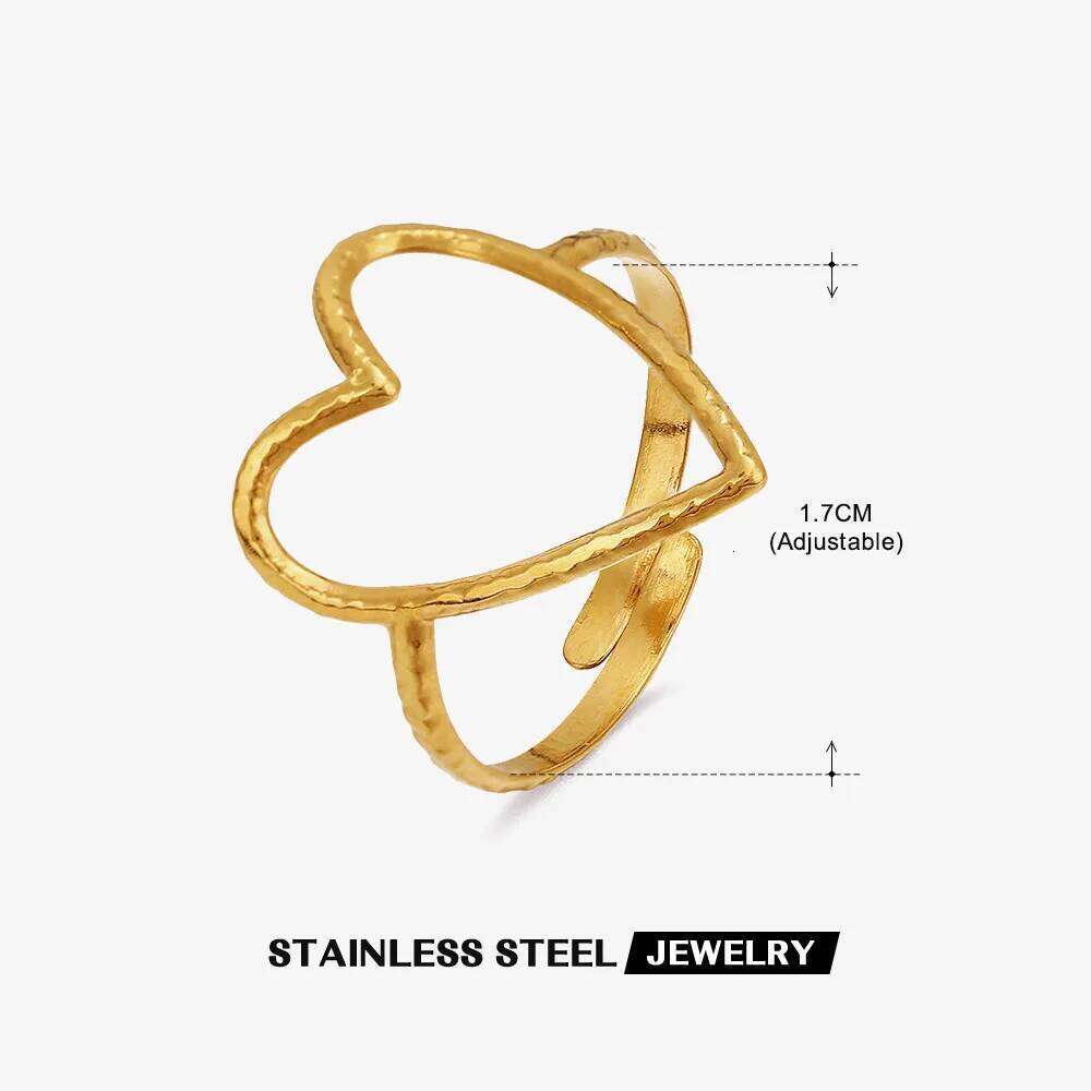 Wency Fashion Minimalist Hollow Love Heart Rings for Women 316L Stainless Steel Adjustable Finger Ring Party Jewelry Gift New XJ260127