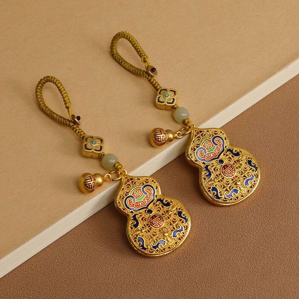 Trend National Style Wealth-Attracting Copper Gourd Creative Car Keychain Key Ring Bag Couple Pendant Hanging Ornament