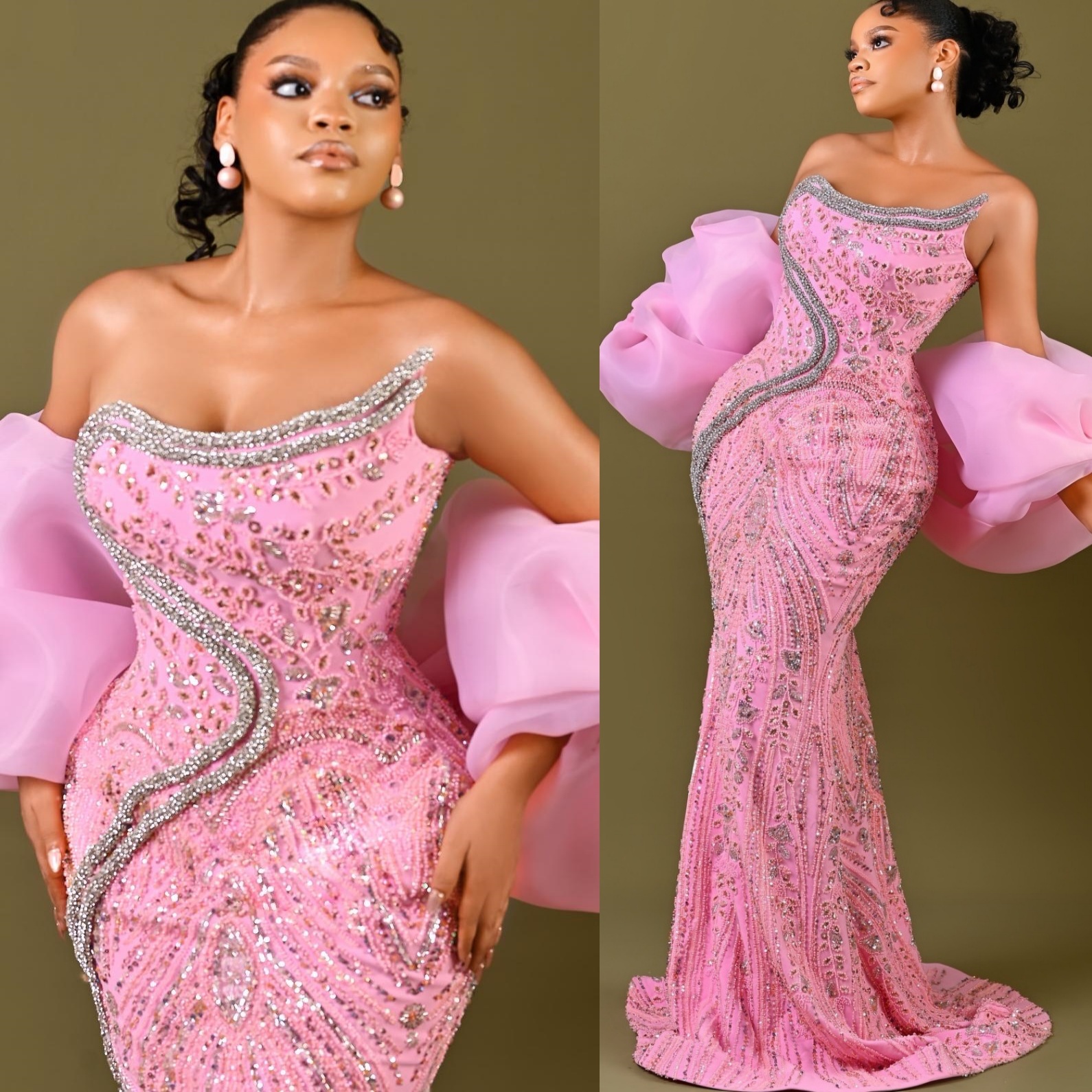 Aso Ebi Pink Mermaid Prom Dresses 2026 Beaded Crystals With A Wrap Evening Formal Party Second Birthday Engagement Gowns Dress For Special Occasions