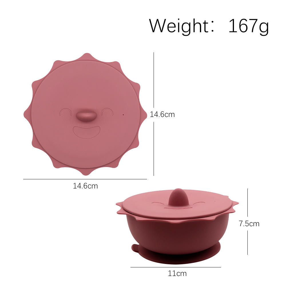 Baby products, baby bowl with sun cover, complementary food bowl, children's one-piece molded suction cup, anti drop silicone bowl