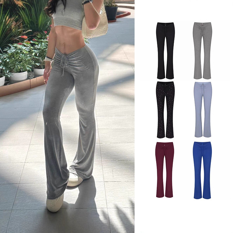 Niche Sister Jin Soft Lounge Ruched Pant Ribbed Modal High Waist Drawstring Flared 211115