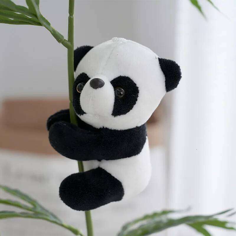 Cute clip crooked pendant small panda doll backpack charm accessories plush toys Y260128