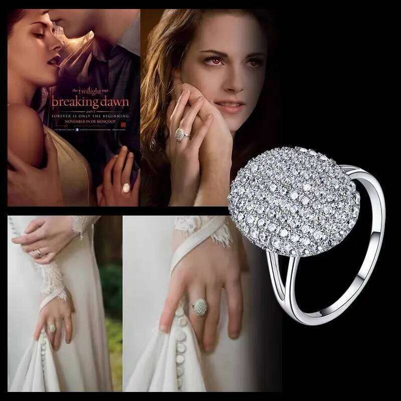 Authentic S925 sterling silver set with diamond Twilight Breaking Dawn Bella engagement wedding ring Fashion jewelry gift C260129
