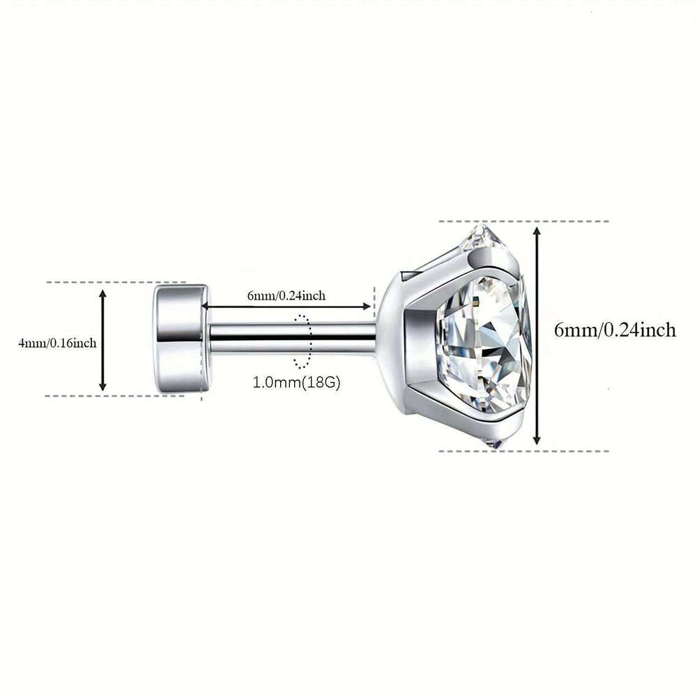 1 Pair 316L Stainless Steel Silvery Zircon Decor Ear Bone Piercing Stud Earrings With Flat Back Nap 2/3/4/5/6/7/8mm 26W0129