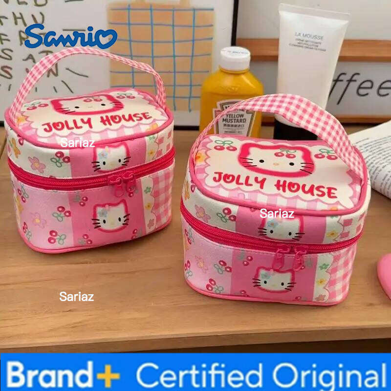Sanrio High Aesthetic Makeup Women Adorable Pink Cat Cosmetic Storage Bag Travel Handbag Girl'S Heart Cosplay Accessories H260129