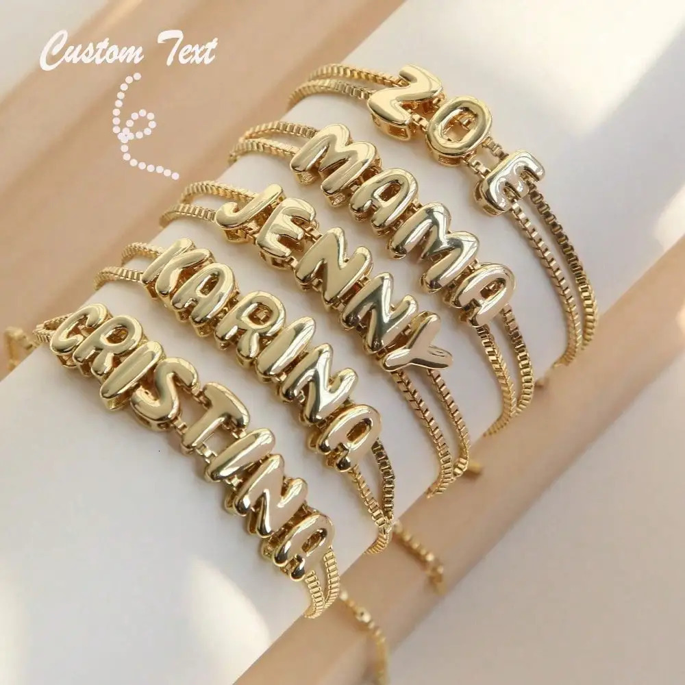 Customize Name Bracelet Mini Bubble Letter Bracelet Handmade DIY Name Bracelet For Women Gold Plated Pendant Bracelets Jewelry 260126