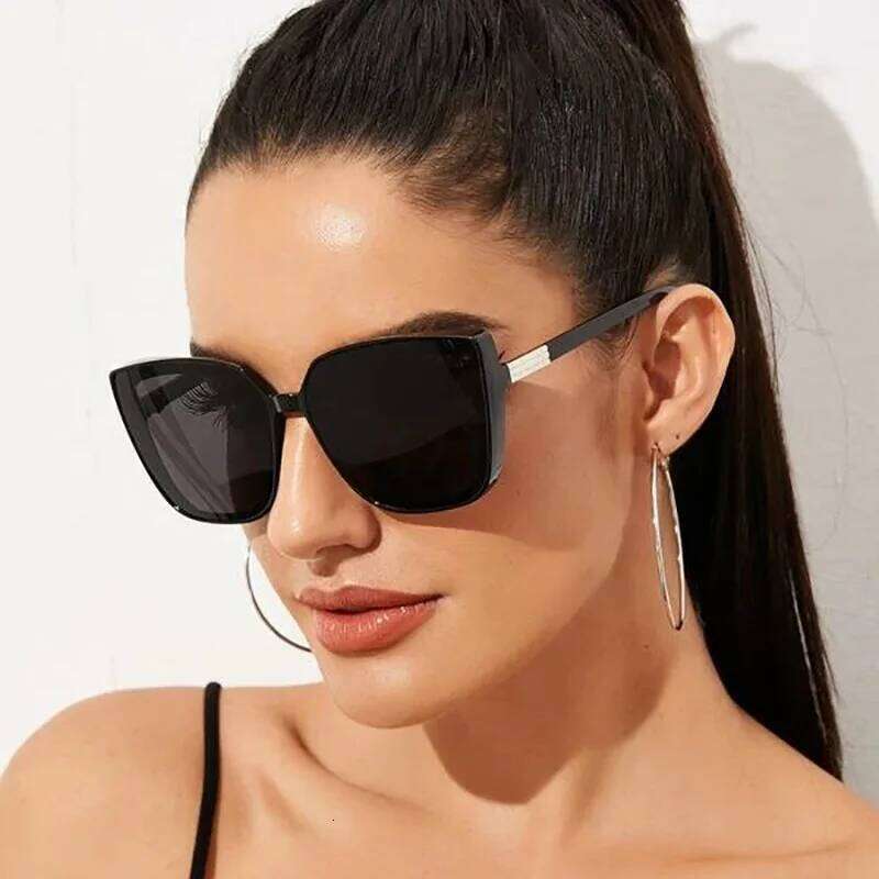 Brand Designer Cat Eye Sunglasses Woman Vintage Black Mirror Sun Glasses For Fashion Big Frame Cool Sexy Female Oculos H260129
