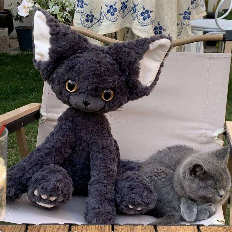 German Devon Rex Plush Toy Stuffed Kawaii Cat Black White Kitten Plushie Soft Toys for Kids Birthday Y260128