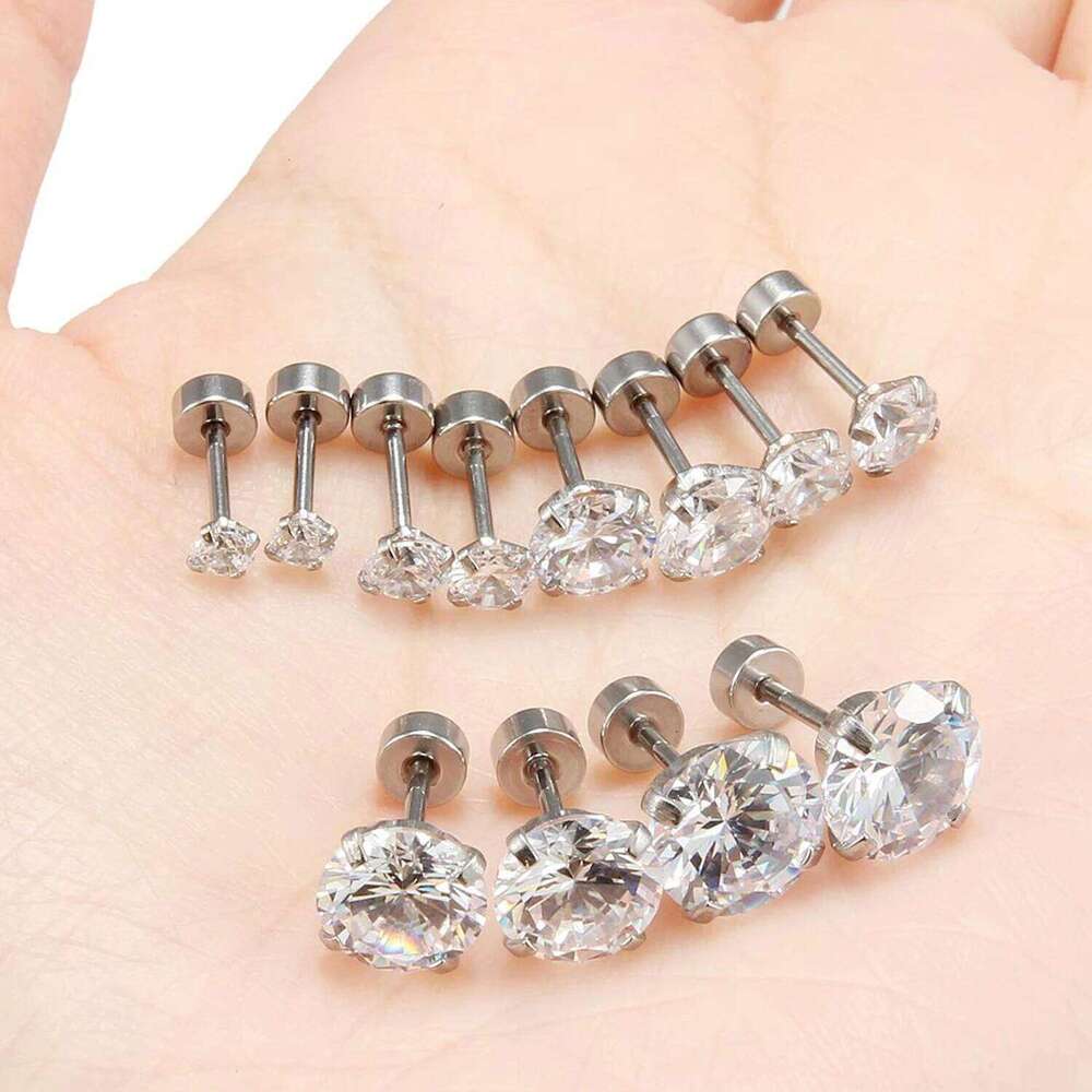 1 Pair 316L Stainless Steel Silvery Zircon Decor Ear Bone Piercing Stud Earrings With Flat Back Nap 2/3/4/5/6/7/8mm 26W0129