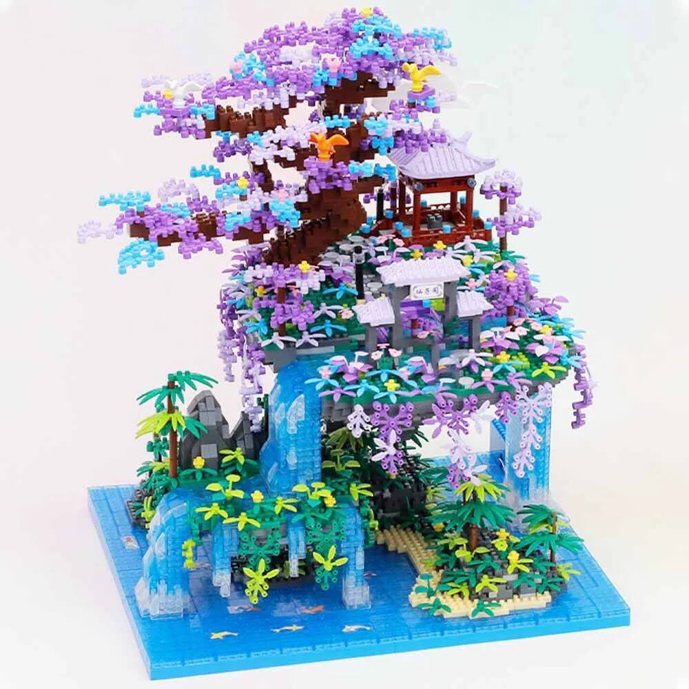 Forest Lakes Tree Castle House Building Blocks Set Waterfall With Light DIY Toys For Children Birthday Holiday Special Gifts