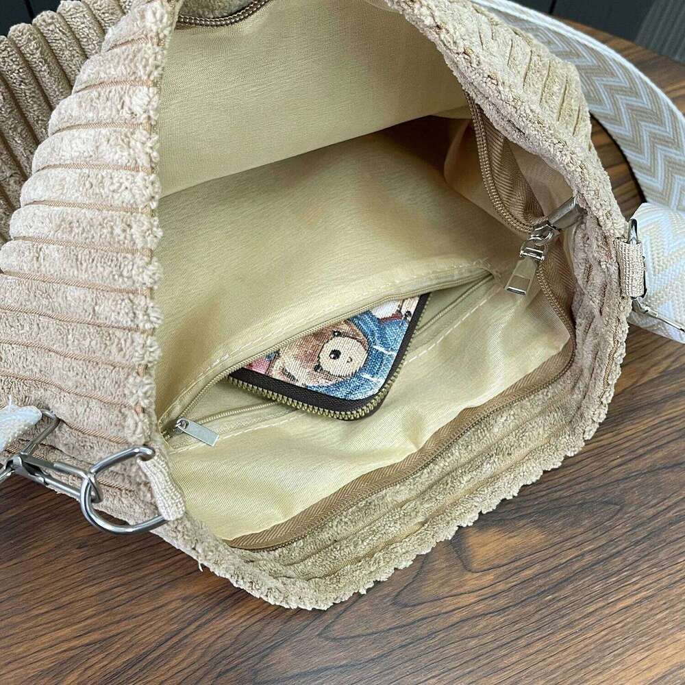 Solid Color Corduroy Messenger Versatile Handbag Women Shoulder Crossbody Bags Casual Chic Bucket Womens Bag Bolsos Mujer XJ260129