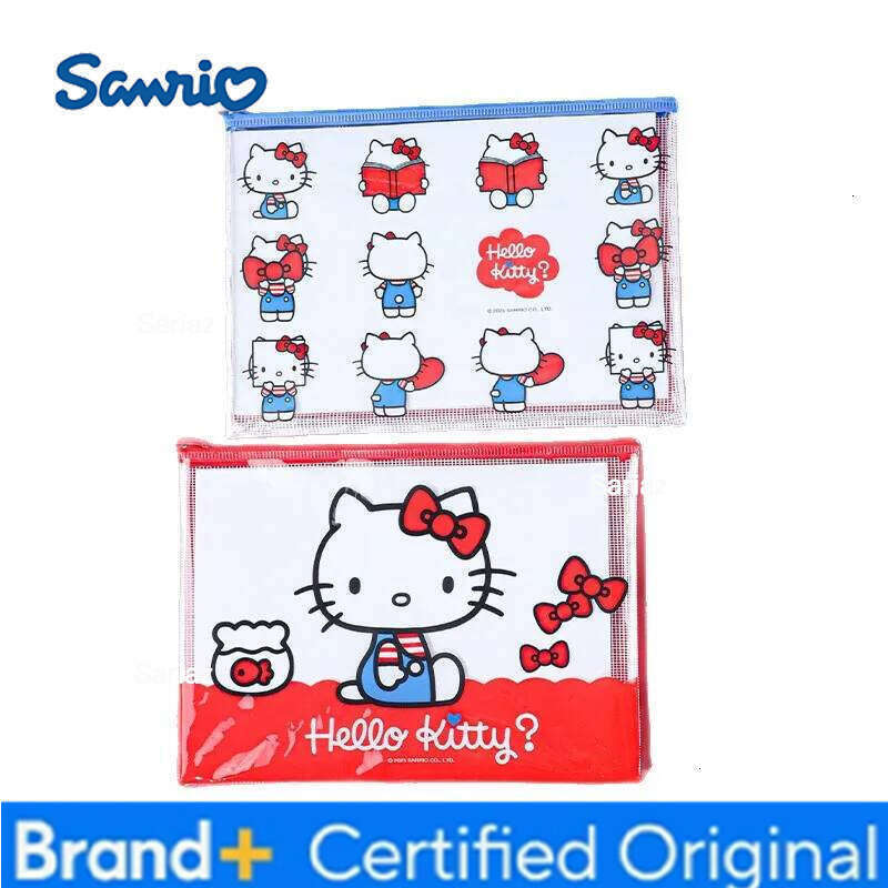 Sanrio A4 Mesh Zipper Bag Hello Kitty File Storage Pouch High Value Large Capacity Organizer Folder for School Office H260129