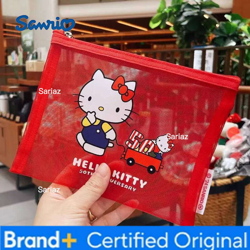 Sanrio Hello Kitty Mesh Cosmetic Kawaii Waterproof Clutch Bag Cartoon Printed Makeup Organizer Large Capacity Toiletry bag H260129