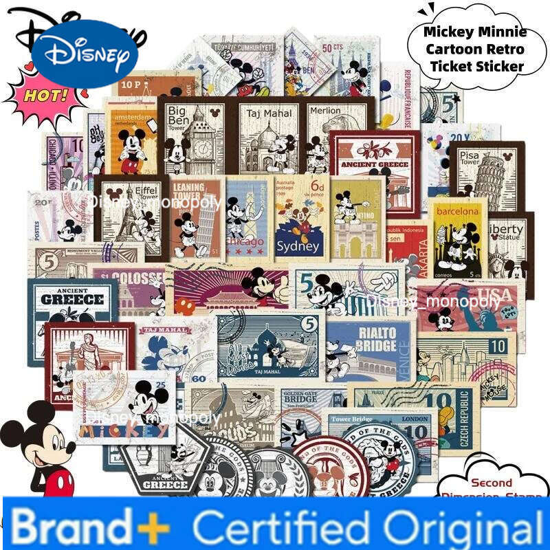 Disney New Mickey Minnie Anime Peripheral Cartoon Cute Retro Ticket Secondary Creative Stamps Decorative Stickers Gift H260129