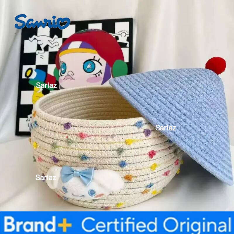 Sanrio Animation Hello Kitty Cinnamoroll My Melody Hemp Cotton Shoes Woven Large Capacity Storage Box Kawaii Sundry Organizing Basket H260129