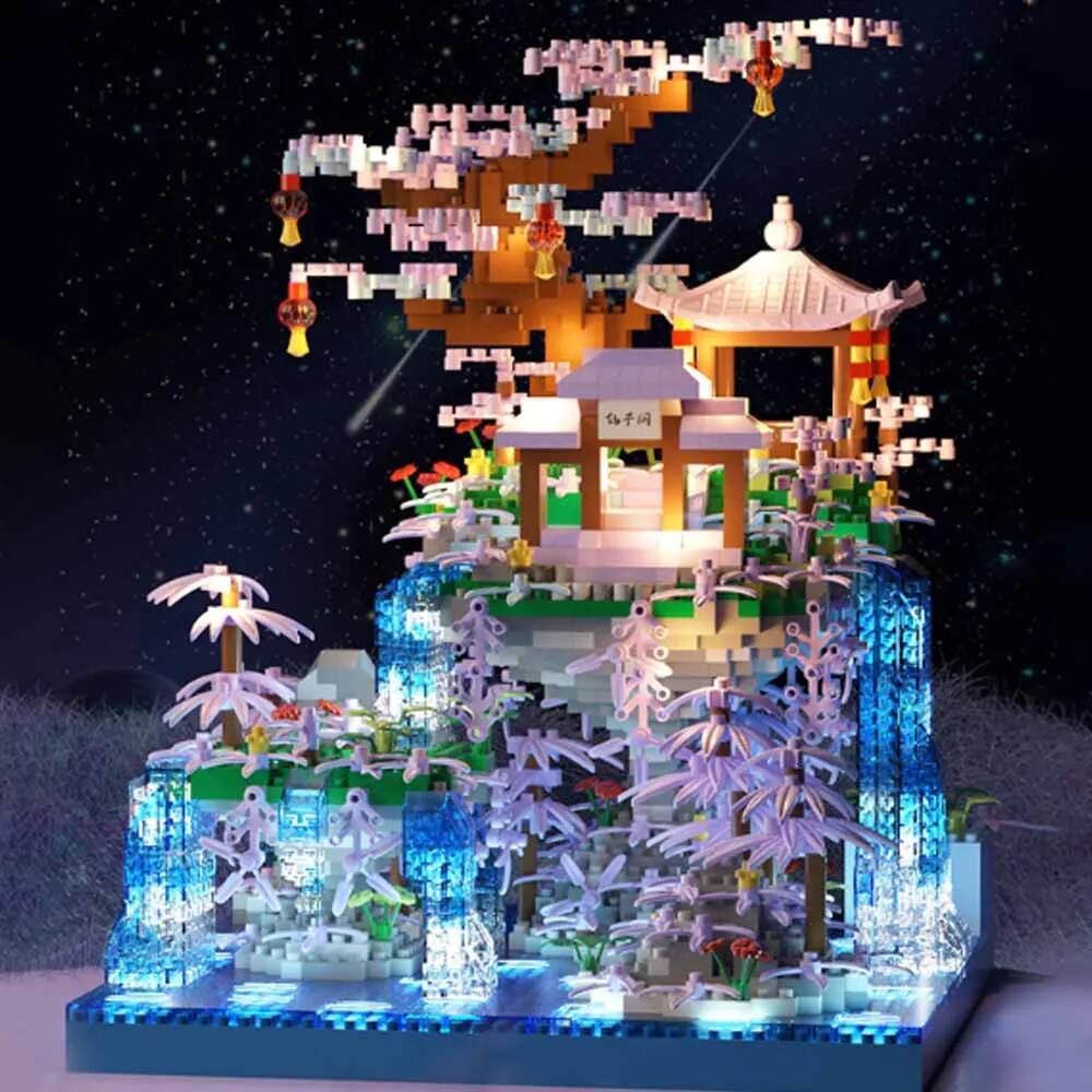 Forest Lakes Tree Castle House Building Blocks Set Waterfall With Light DIY Toys For Children Birthday Holiday Special Gifts