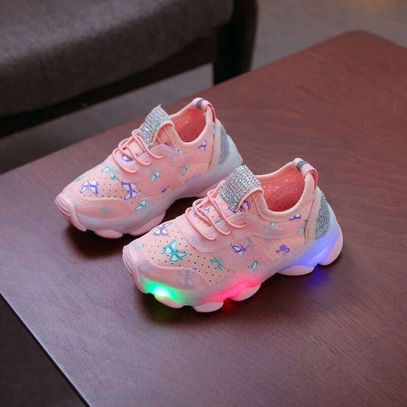 Kid Children's LED Shining 2023 Spring New Boys Sports Girls Elastic Fabric Sequins Casual Shoes Zapatillas Y260128