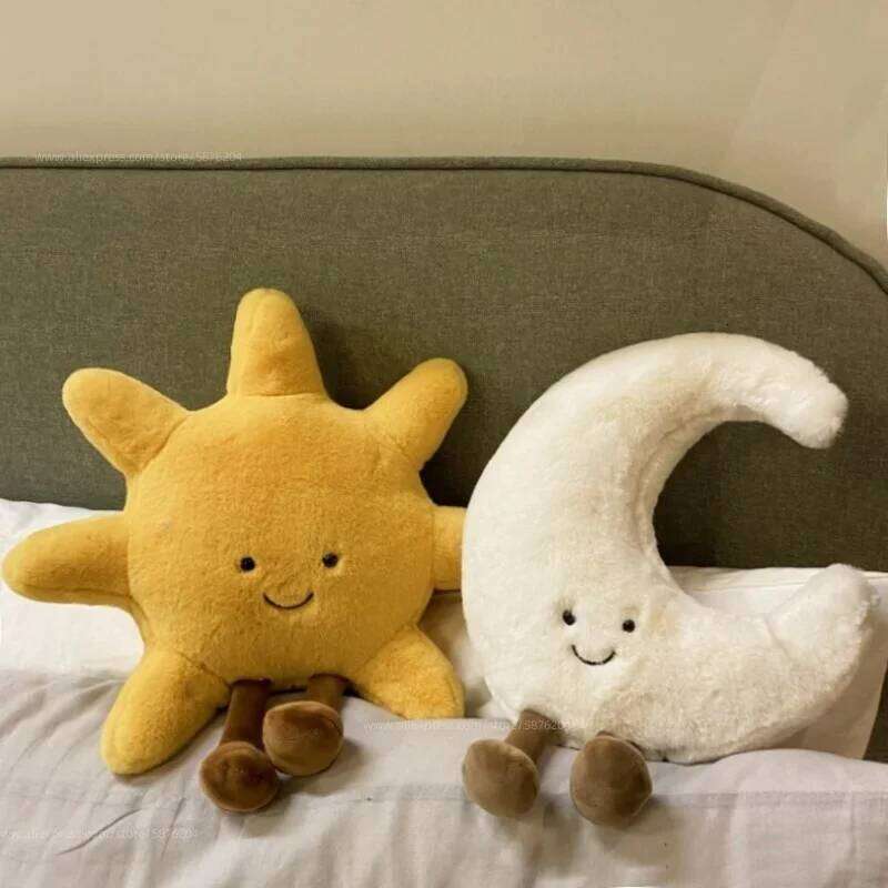 High Quality Smile Face Moon Yellow Sun Plushie Cushion Stuffed Cute Weather Plush Toy for Kid Bedroom Decor Sofa Throw Pillow Y260128