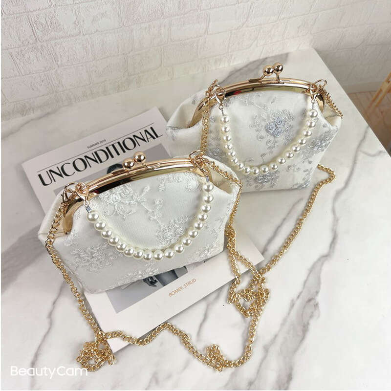 Luxury shoulder bag Hobo retro lace mouth gold bag fabric handmade three-dimensional embroidery flower handbag with qipao bag women's small bag S