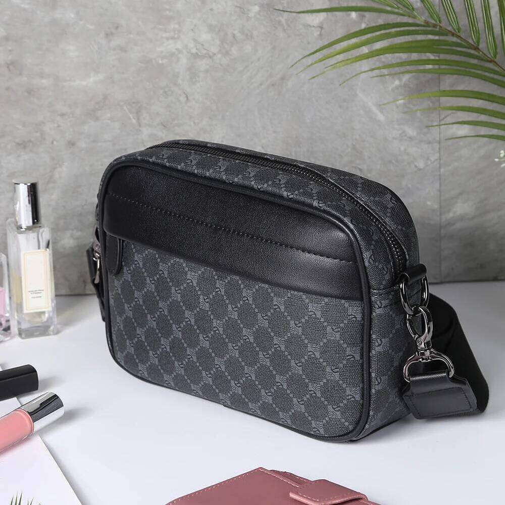 Luxury Business Shoulder for Men Design Plaid PU Leather Messenger Crossbody Casual Zipper Small Square Sling Bag