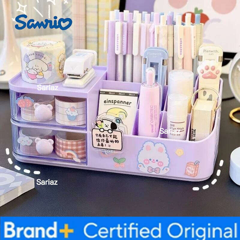 Sanrio Desktop Storage Box Cute Bear Handle Drawer Type Desk Organizer Multi-grid Pen Holder with Kawaii Stickers H260129 H260129
