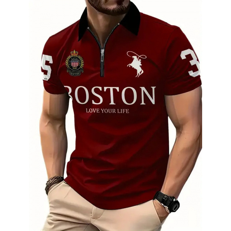 Luxury Brand Designer Clothes 2025 Hot Sale New Summer High-End Business Trendy Brand 3D Digital Print Turn-Down Collar Mens Zipper Polo Shirt